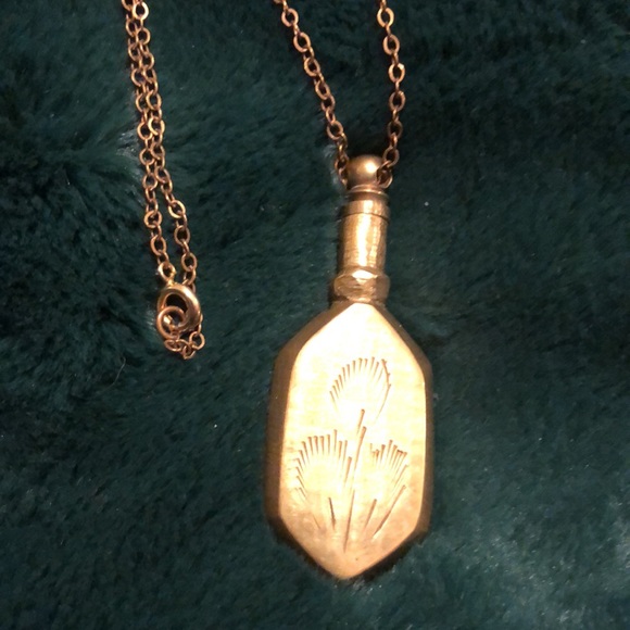 Antique Etched Brass Perfume Necklace - Picture 3 of 8